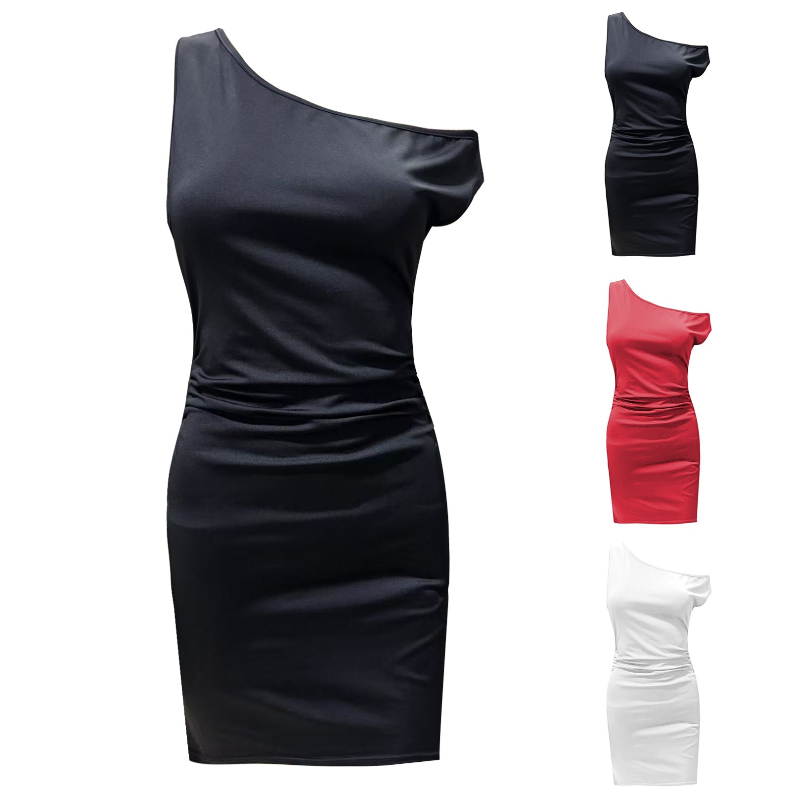 thumbnail image 5 of Vestido ajustado de color liso con hombros descubiertos: cómoda prenda informal de negocios/ropa de playa para el verano con cinturón, lavable a máquina, tallas reales S-XL, 5 of 6